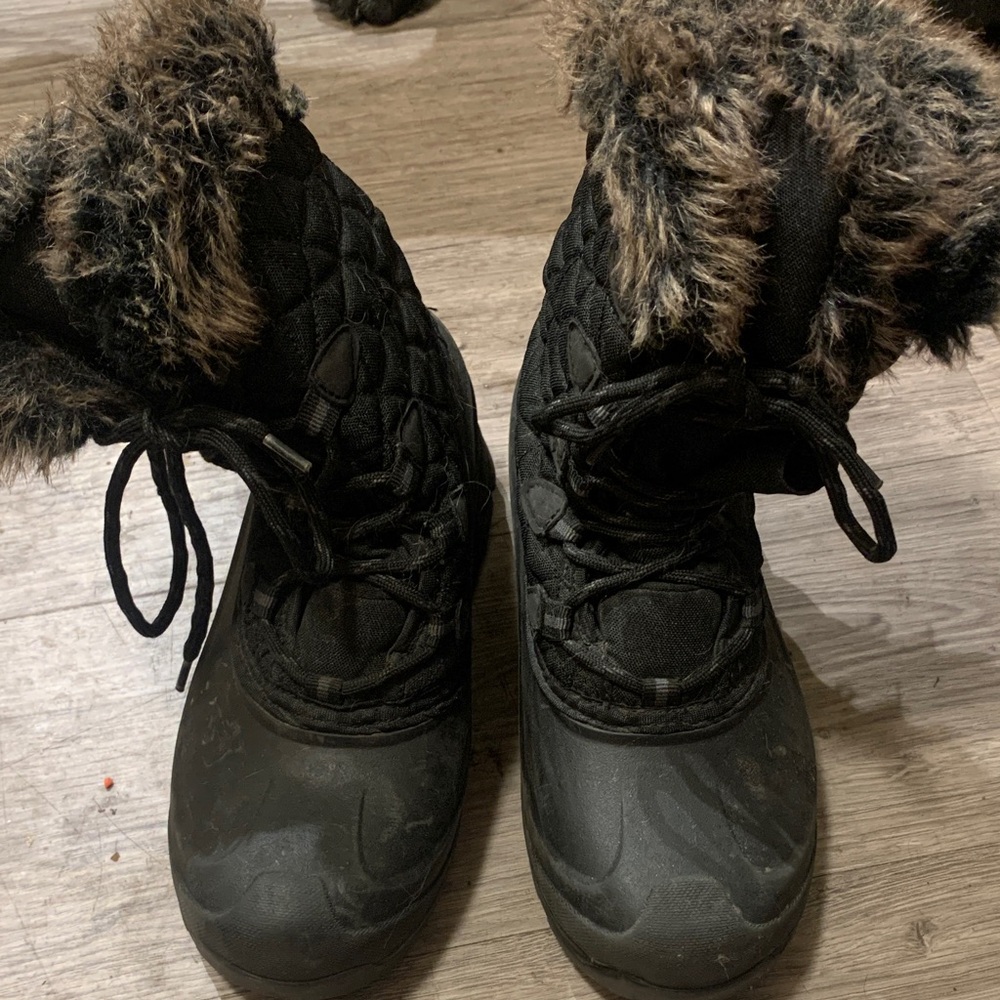 Black Quilted Ankle Boots with Faux Fur Trim